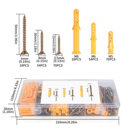284-Piece Wall Dowels and Screws Set, Plasterboard Screws and Dowels Set, Wood Screws with Dowel Hollow Wall Anchor Assortment Kit, Self-Drilling Screws and Dowels Anchor Bolts, M3.5/M4/M5/M6/M8