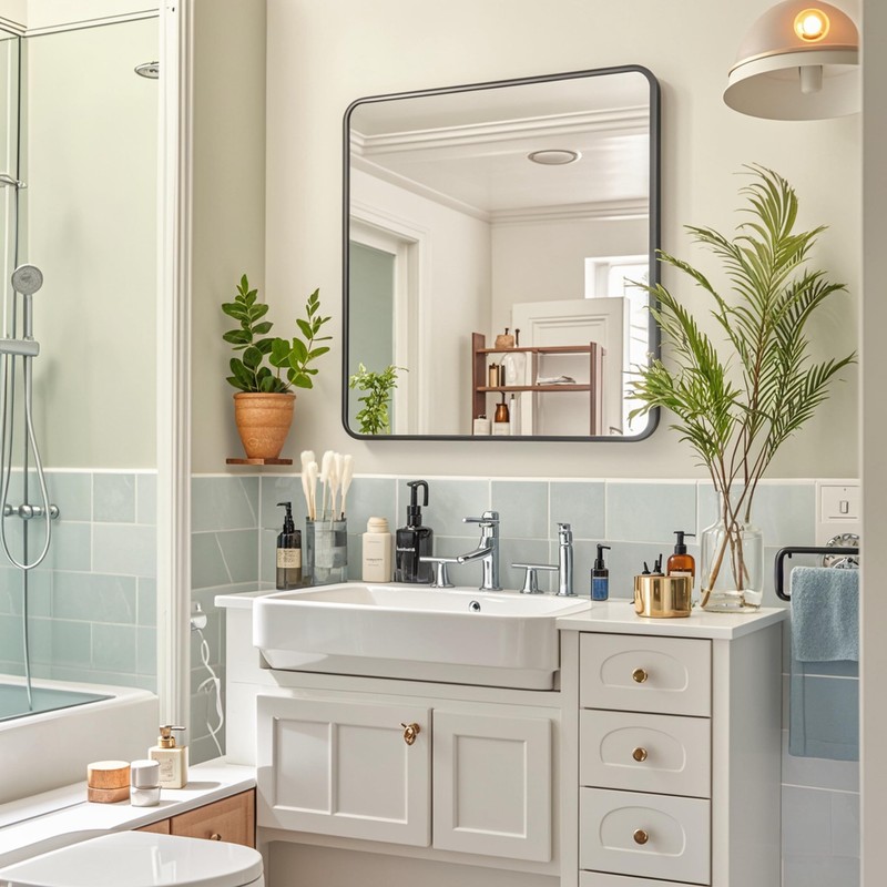 OBESTIK 18x18 Black Square Mirror, Bathroom Mirrors for Over Sink,
