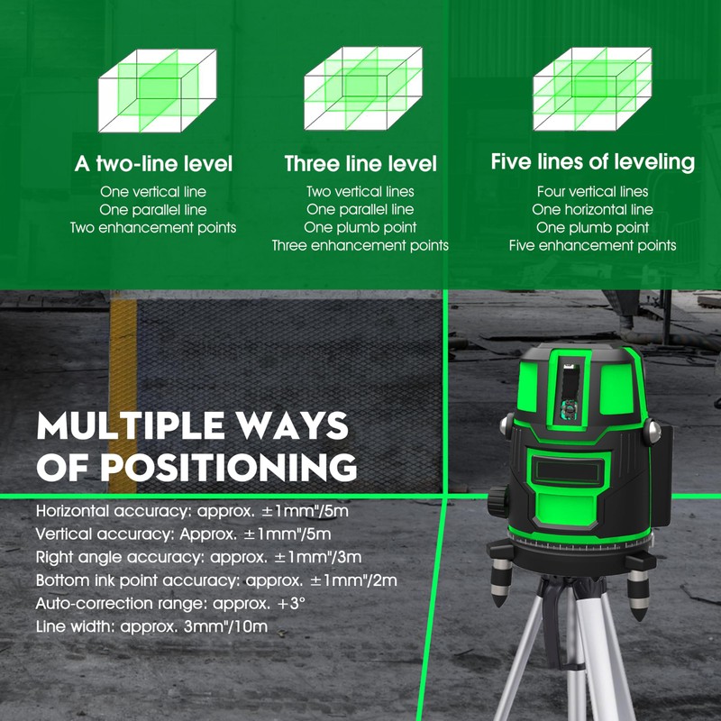 5 Lines Laser Level Tool 360 Self Leveling Precision Cross