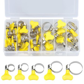 Glvaner Hose Bands, Stainless Steel, Set of 30, 5 Sizes, Outer Diameter: 0.3 - 1.1 inches (8 - 29 mm), Adjustable Ties with Knobs, Strong Fixing, Hose Stop, Storage Case Included