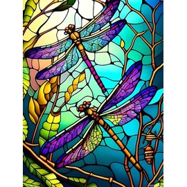 HMDIIMGE Stained Glass Dragonfly Diamond Painting Kits for Adults 5D Diamond Art Painting with Full Round Diamonds Gem Art Painting Kit for Home Wall Decor Gifts Xmas Holiday Decor 12x16 Inch
