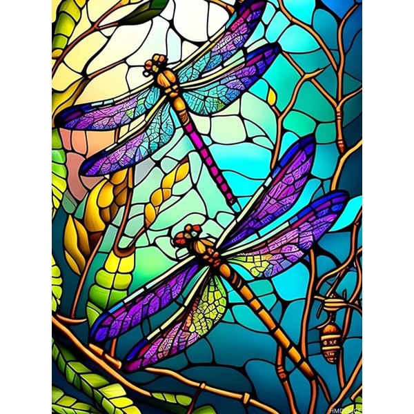 HMDIIMGE Stained Glass Dragonfly Diamond Painting Kits for Adults 5D