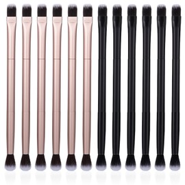 12 PCS Eyeshadow Smudge Brush Bulk 2 in 1 Eyeshadow Double Head Ended Concealer Brush Soft Firm Makeup Applicator for Blending Liner(Rose Gold+black)