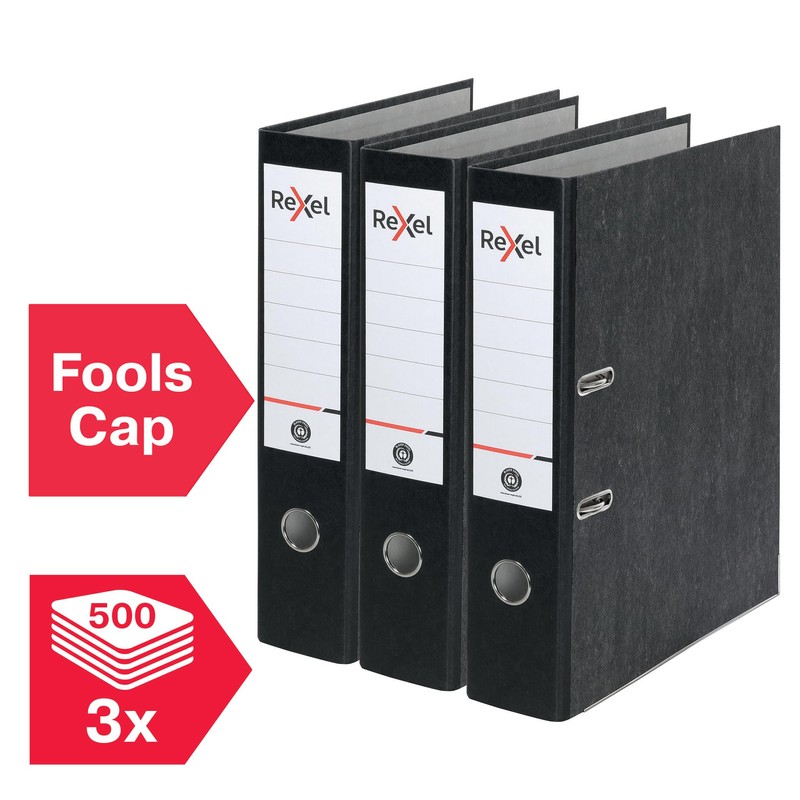 Rexel Foolscap Lever Arch File Black 75mm Spine Width 2115548