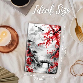 BVDIKMI Server Books for Waitress, Waitress Book with Elastic Bandage Closure PU Leather Organizer with Zipper Money Pocket Fit Server Apron, Cherry Blossom Watercolor