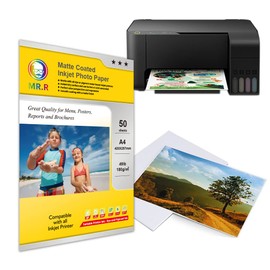 MR.R 180 g/m² 50 Sheets A4 Format One-Side Matte Inkjet Photo Paper Inkjet Photo Paper Instant Dry Waterproof Brilliant White Photo Sheets