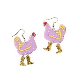 Colorful Acrylic Boot Big Rooster Chicken Cute Funny Weird Drop Dangle Earrings Lightweight Cartoon Anime Earrings Chick Jewelry for Women-purple
