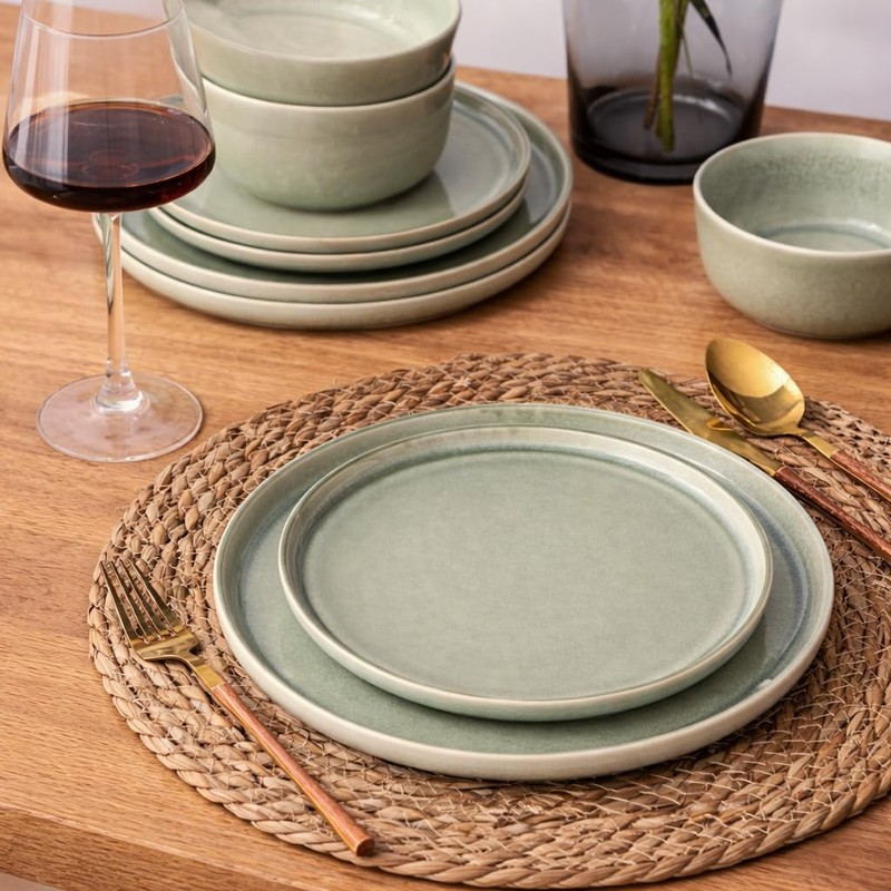 AmorArc Stoneware Dinnerware Sets,Round Reactive Glaze Ceramic Plates and Bowls