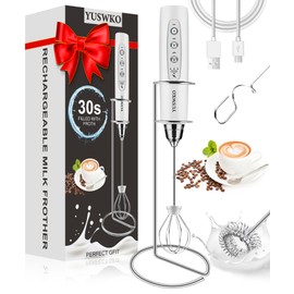 YUSWKO Milk Frother Handheld for Coffee with Stand, Rechargeable Drink Mixer with 3 Heads 3 Speeds Electric Coffee Frother Whisk, Gift for Many Occasions and Festival