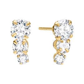 14K Yellow-gold 3-Stone Cascading Drop Earrings, Round Cubic Zirconia, Soft Silicone gold back, Stud Earrings For Women Gift For Her Jewelry For Women