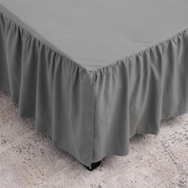 Grey Bed Skirt Full Size Ruffled Bed Skirt with Split Corners, Full Bed Skirt 16 Inch Drop, Full Size Bed Skirt Grey for Ruffled Bed Skirt with Split Corners, Bed Skirt Full Size