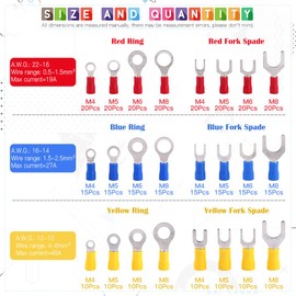 Glarks 360pcs 22-16/16-14/12-10 Gauge Quick Disconnect Electrical Insulated Spade Fork Ring Solderless Crimp Terminals Connectors Assortment Kit