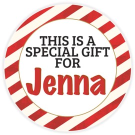 This is a Gift for Jenna - 25 Pack Circle Stickers 3 Inch - Candy Cane Merry Christmas Gift Tag Present Tree Holiday Custom Name Santa Claus