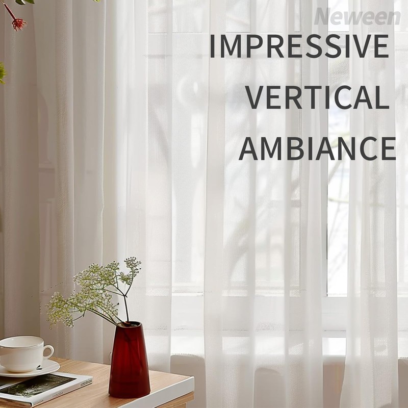 Neween Sheer White Curtains 2 Panels Set, Grommet Airy &