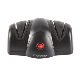 Restaurantware-Kitchen Tek 2-Stage Electric Knife Sharpener, 1 Straight-Edge Knife Sharpener With Sapphirite Grinding Wheel - 120 V, Quick Sharpening, Gray Plastic Sharpener For Kitchen Knives