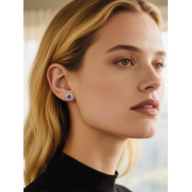 Silver Sapphire Stud Earrings for Women Cute Heart Studs September Birthstone Trendy Prom Jewelry Gifts for Wife Mom