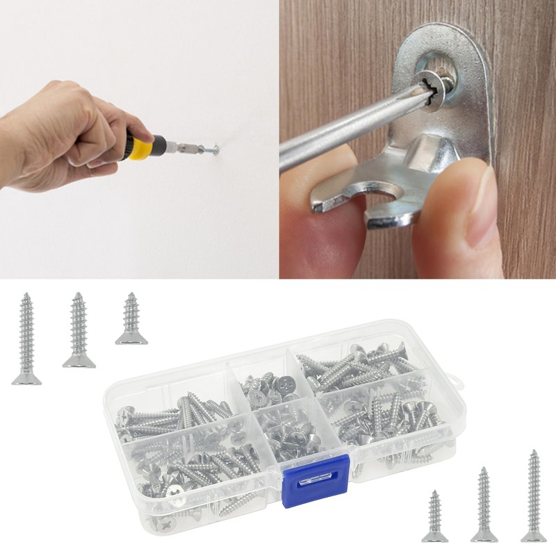 120 PCS 304 Stainless Steel Self Tapping Phillips Flat Screws