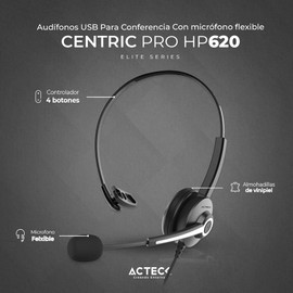 Audifonos para Negocios Centric Pro HN620 / On Ear para Call Center USB A + Mic + Control de Volumen/Silencio Negro Elite Series