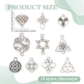 CRAFTYMELODY 100Pcs Knot Connect Charms 10 Styles Tibetan Style Connectors Charm Chinese Knot Links Flower Triangle Heart shape Knots Findings for Necklace Bracelet Jewelry Making