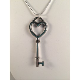 Unbranded Love Heart Shaped Skeleton Key Necklace, Silver Chain, Women's Valentines Gift