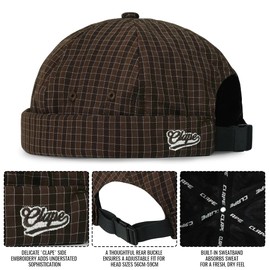 Clape Docker Cap Quick Dry Plaid Brimless Cap Beanie Hat Skullcap Adjustable Rolled Cuff Harbour Hat for Men Women Fisherman Sailor Caps Brown FMA2502