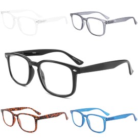 touk Vintage Square Reading Glasses Blue Light Blocking, Fashion Spring Hinge Filter UV Computer Readers for Men Women 5 Pack +2.0