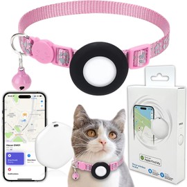GPS Tracker for Cats, Mini GPS Pet Tracker with Collar, IPX8 Waterproof Cat Trackers Collar,No Monthly Fee,Work with Apple Find My(iOS Only),Smart Trackers for Pets(Pink)