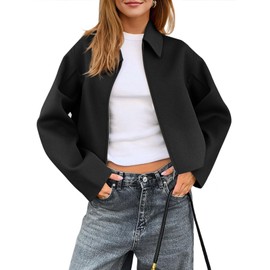 Yousify Womens Cropped Pea Coats Zip Up Short Casual Bomber Wool Blend Jackets Barn Fall Outerwear with Pockets