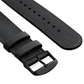 Whistling Dixie 22mm Black Nylon Watch Strap from Holdfast. NATO 2 Piece Watch Strap Design with Quick Release Connection System. Military Style Strong and Durable Watch Strap. Matte Black Buckle