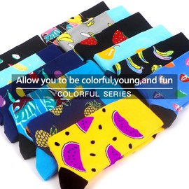 WeciBor Men's Dress Colorful Funny Cotton Crew Socks, 12 Pack Multicolor Fruit Pattern, Size 10-13