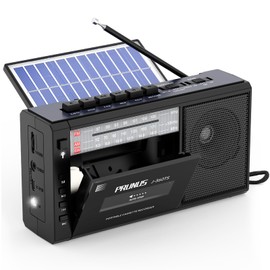 PRUNUS J-360 Cassette Tape Player Boombox with Solar/Rechargeable Battery Operated,AM FM Portable Radio,Bluetooth Tape Player Recorder,AUX/TF/USB Drive, Headphone Jack,Tape Recorder Cassette Player