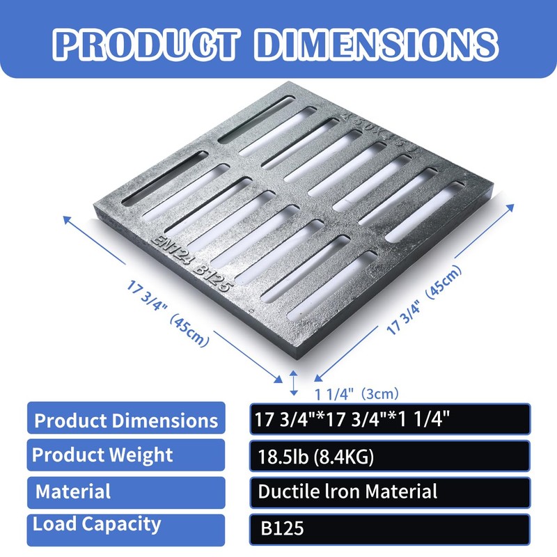 Cast Iron Drain Grate, 18 * 18 in B125 Class