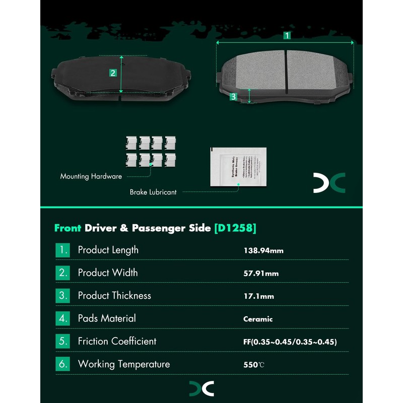SCITOO D1258 Front Ceramic Brake Pads Sets Fit For Ford