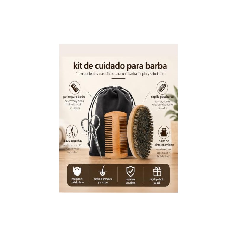 Piezas Cepillo Barba Peine Set Cuidado Facial