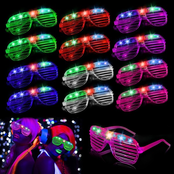 12 LED Flashing Glasses LED Party Glasses LED Flashing Glasses Neon Rave Glasses Flashing Party Glasses for Dance Bar Club Party Disco Rave Christmas