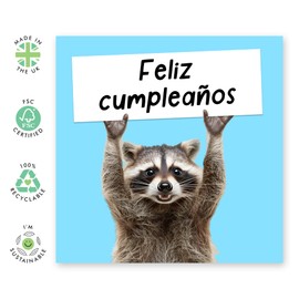 Tarjeta de Feliz Cumpleaños - Feliz Cumpleaños Mapache - Tarjeta de Cumpleaños de Mapache - Tarjetas de Felicitación Divertidas para Hombres y Mujeres - Regalos para Mamá, Papá, Hijo, Hija, Él o Ella