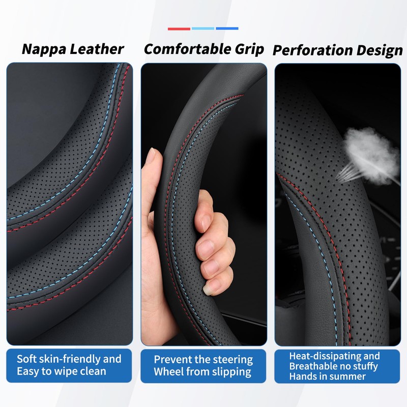 Erivis Nappa Leather Car Steering Wheel Cover 14.5-15'' for GMC
