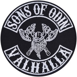 Sons of Odin Valhalla - Embroidered Iron on Patches for Bikers, Motorcycle Riders, Vikings Warrior Fans | Sew on or Iron on Applique Vikings Patches for Jean, Jackets, Motorcycle Case 3.54X3.54 in