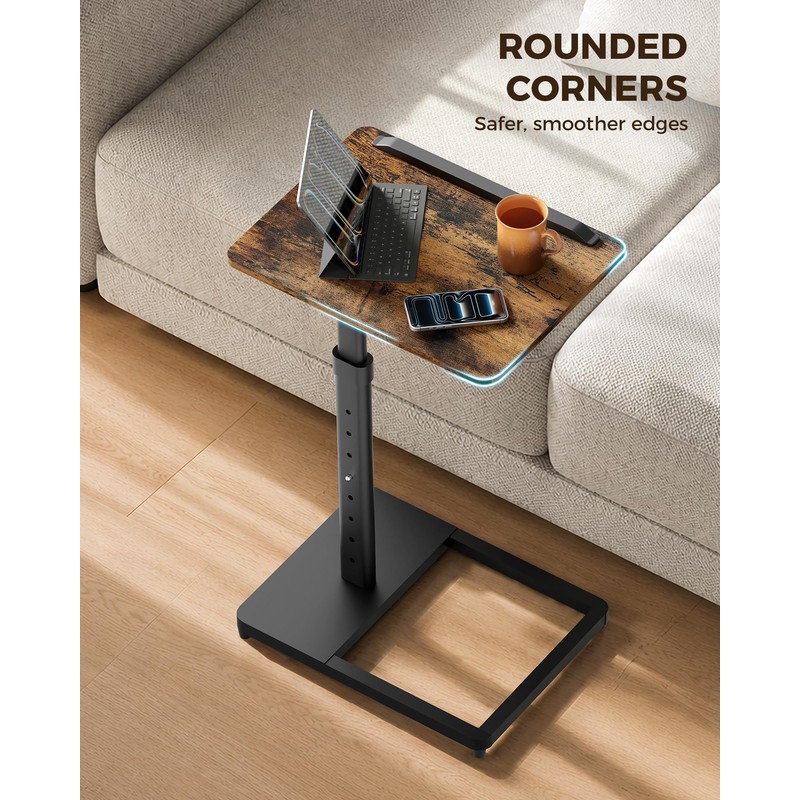 Porvoo C-Shaped Side Table, Height Adjustable Swivel TV Tray Table
