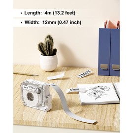 Phomemo M950 M960 Label Tape x 6 - Compatible with Brother P-Touch M Tapes M-K231 MK231 M231, 12 mm x 4 m, Black on White, Compatible with Brother PT-M95 PT-85 PT-70BM PT-90 PT-65 Label Printers