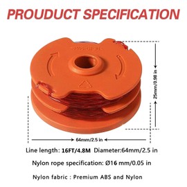 MOECSHSY Strimmer Spool for Worx,Mcgregor -Strimmer Wire for McGregor MET6032 MET4530 MET3525, Φ1.6mm Double Autofeed Spools Replacement for Worx WG105 WG106 Grass Cutter Trimmer Wire 16ft