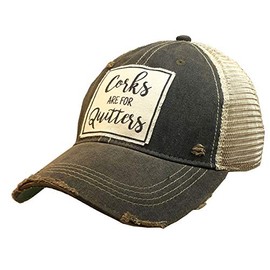 VINTAGE LIFE Distressed Baseball Caps Funny Trucker Hats with Sayings, Unisex (Corks for Quitters (Black))