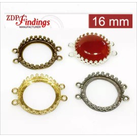 ZDP Findings - 6pcs - Round (16mm) Antique Silver Crown Bezel Setting 8699ASP