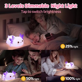 Mewaii Huggwaii Squishy Axolotl Night Light for Kids, Dimmable Silicone Kids Night Light with 4 White Noise, 2025 Upgraded Rechargeable Axolotl Lamp,Toddler Nightlight,Girls&Baby Gifts Room Decor