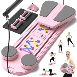 Pilates Board, Pilates Reformer Set, 12-in-1 Pilates Boards for Home Workout,Portable Foldable Ab Board Trainer Pilates Exercise Machine, Multifunctional Pilates Reformer Board for Women(Pink)
