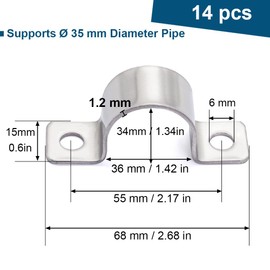 FamlTol 2 Hole Pipe Clamps Heavy Duty U-tube Clamp Fixing Clips Cable Pipe Clamps, 304 Ss Tension Clips Use For Tying Down Pipes | OD 1-3/8" | 14 Pcs