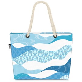 VOID Japan Waves Sea Pattern Beach Bag Shopper 58 x 38 x 16 cm 23L XXL Shopping Bag Travel Bag Beach Bag, multicoloured, Casual