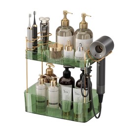 Shuang Qing Countertop Storage - 2 Tier Green, Bathroom Counter Organizer with Shelf, Makeup & Skincare Organizer, Spice Rack for Kitchen