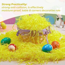 100g Yellow and Brown Color Easter Paper Grass, Basket Filling Fake Shredded Paper Grass, Happy Easter Egg Hunt Decorations, Spring DIY Arts and Crafts Supplies
