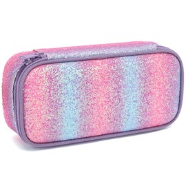 FlowFly Large Capacity Pencil Case for Kids, Boys & Girls – Zippered Multi-Functional Pen Pouch, Soft & Portable Pencil Bag for School, Teens, Students, Purple#Glitter